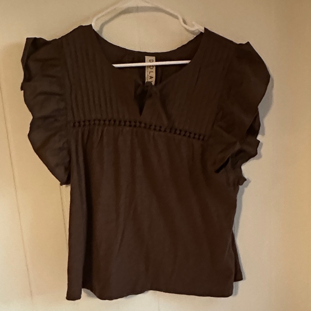 Chocolate Ruffled Blouse - Picture 2 of 6